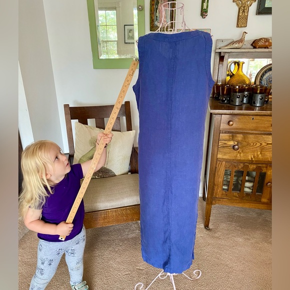 VGUC 100% Linen True Vintage 1990s Cali Cali Apron Pinafore Jumper Maxi Dress - Picture 4 of 11